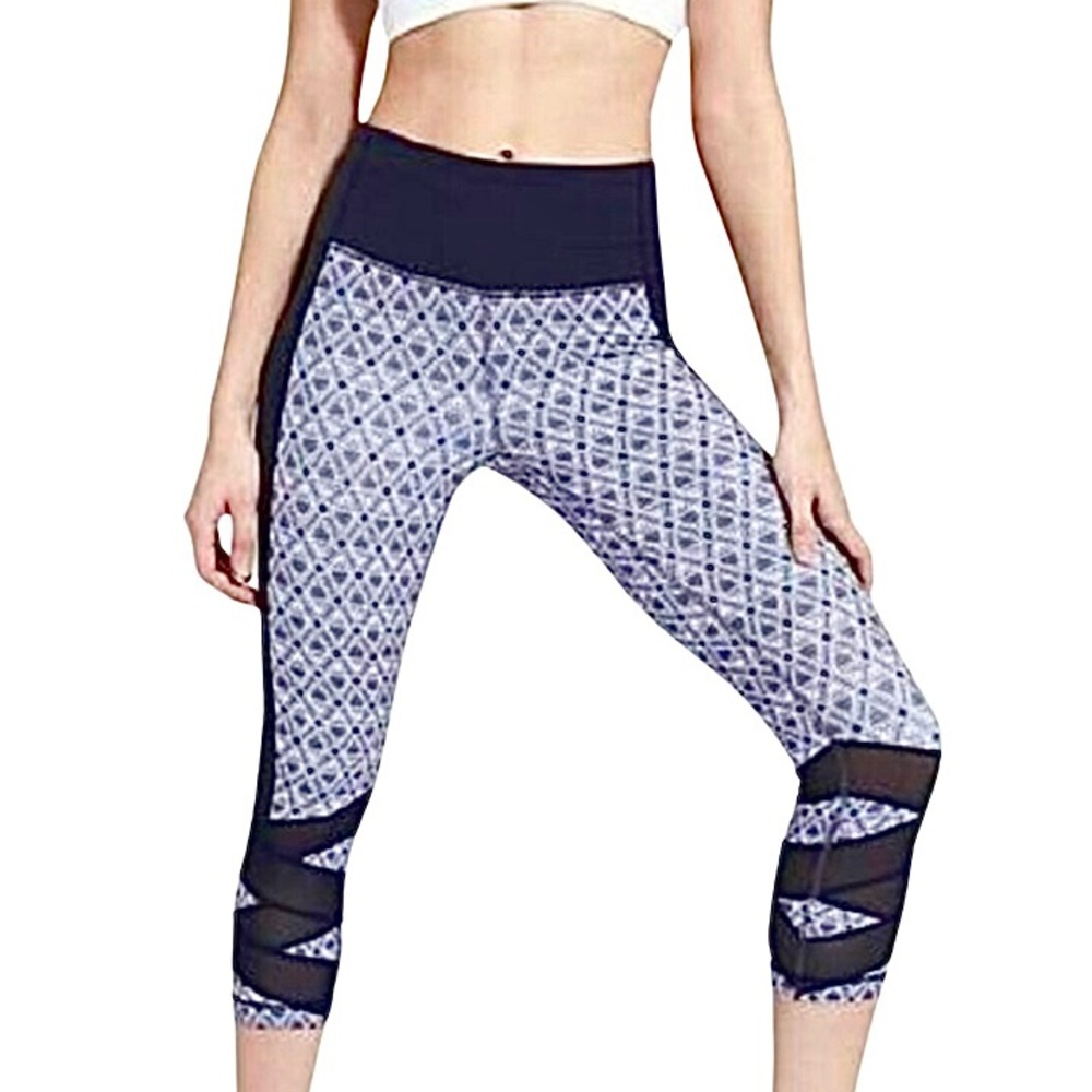 Athleta Mantra Mosaic Capri Mesh Crop Leggings tights